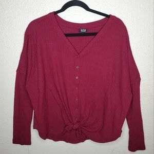 a.n.a Burgundy Long Sleeve Loose Fit Dropped Shoulder Sweater (Size: M)